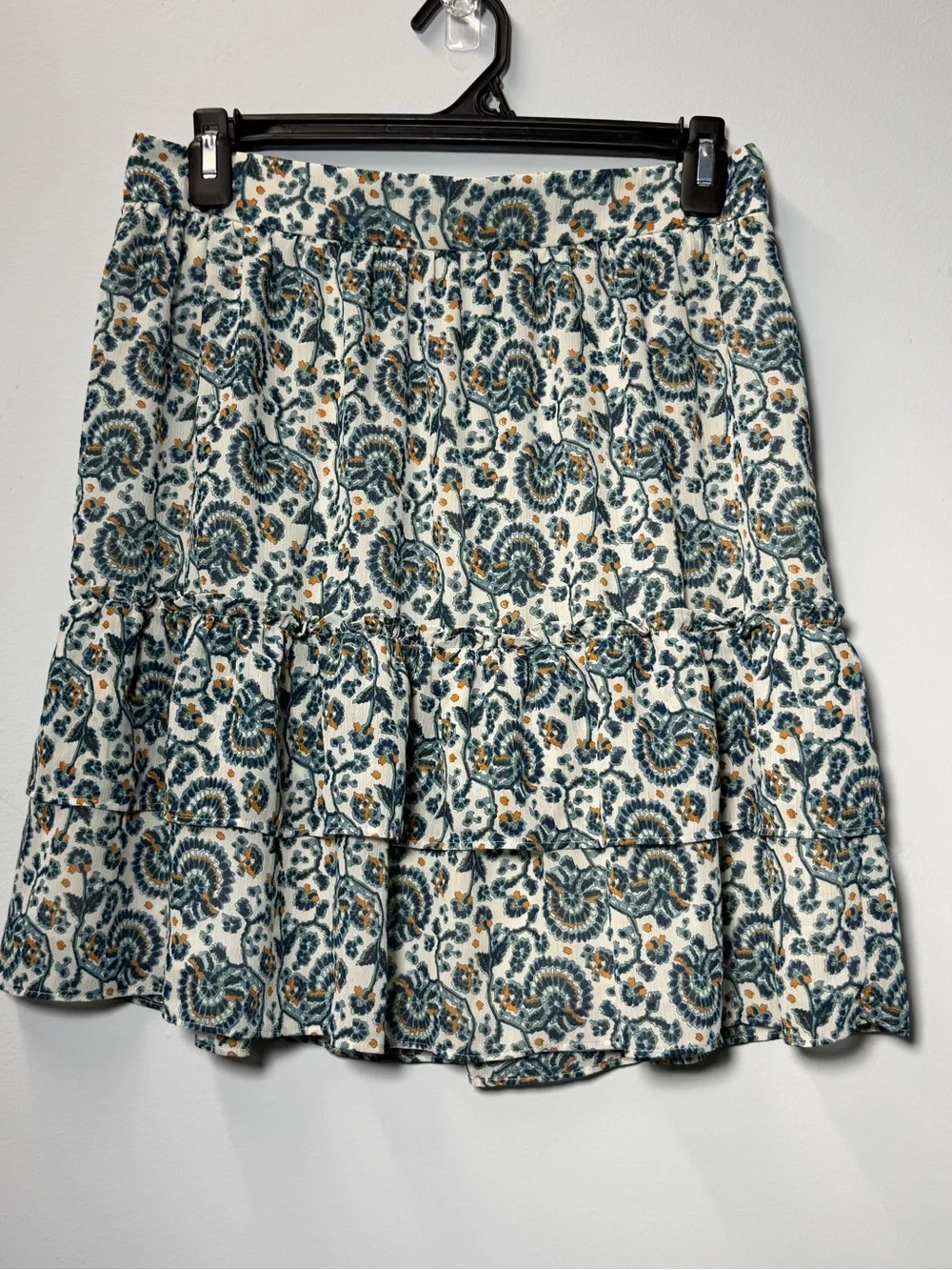 J Crew Paisley Block Print Tiered Ruffle Mini Skirt Cottagecore Floral Flowy